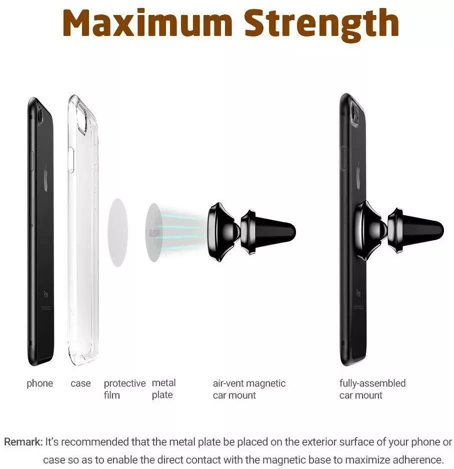Magnetic phone holder for 360° air vent