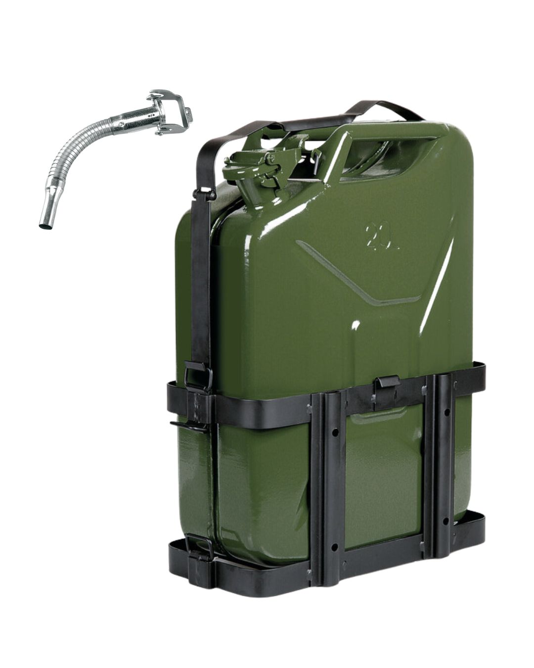 Metal Military Jerrycan – 20 L + Support & Flexible Spout
